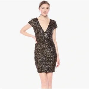 Dress the Population Zoe Sequin Mini Dress Size Large Gold Party Event Formal
